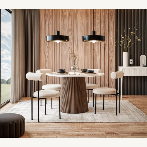 Marmoholz Scanno – Stół do jadalni | Biały Marmur & Brązowy Mango | Ø120 cm